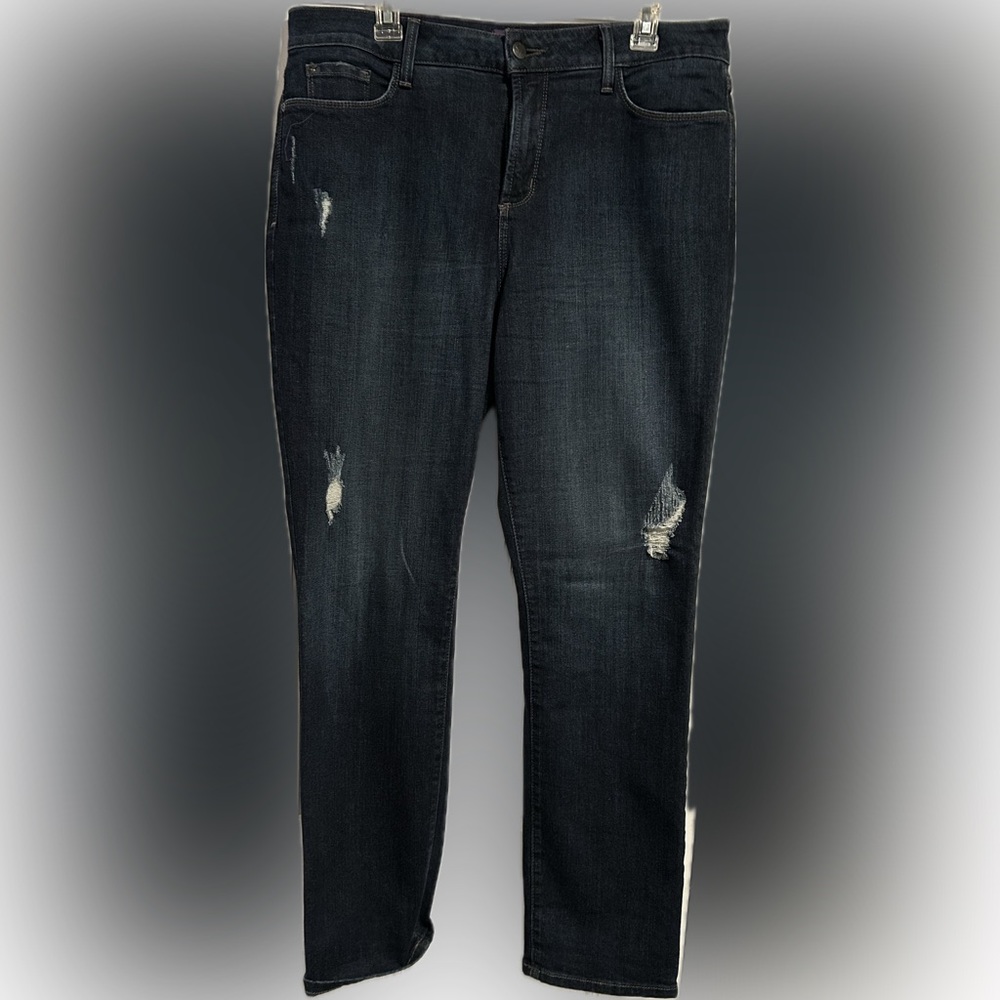 NYDJ Distresssed dark denim boyfriend jeans